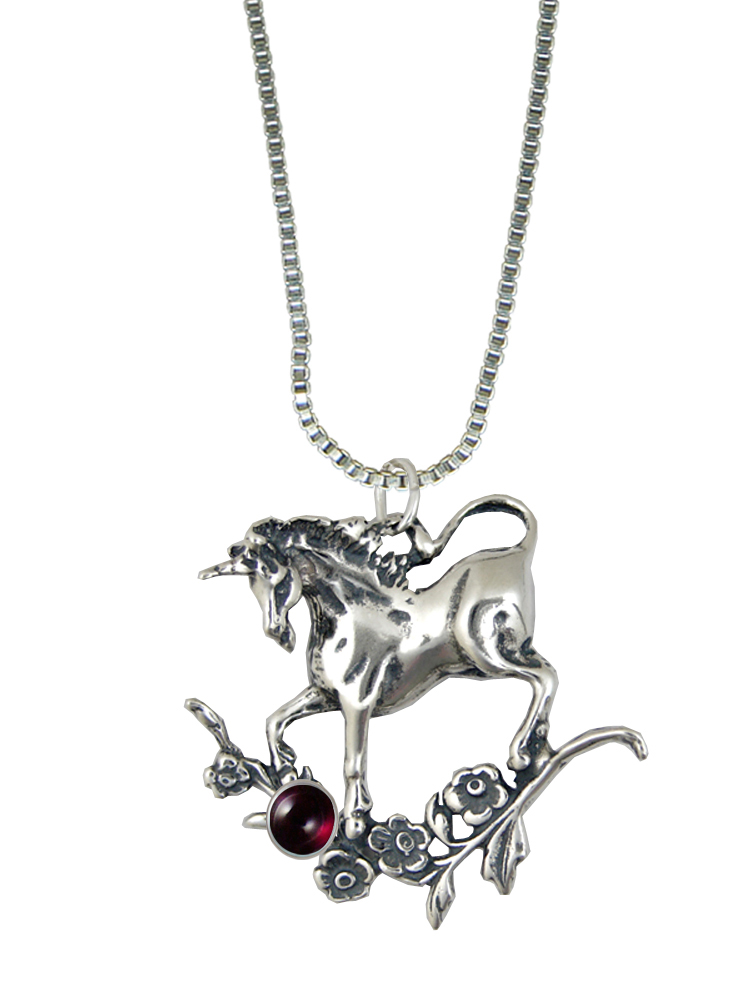 Sterling Silver Unicorn Pendant With Garnet Sterling Silver Unicorn Pendant With Garnet